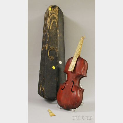 Folk Art Polychrome Decorated Bone and Wooden Violin