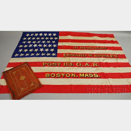 Leather-cased Printed and Painted Silk G.A.R. Memorial American Flag