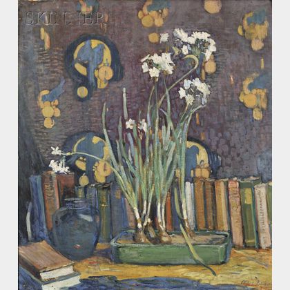 Clara D. Davidson (American, 1874-1962) Still Life with Narcissus and Books