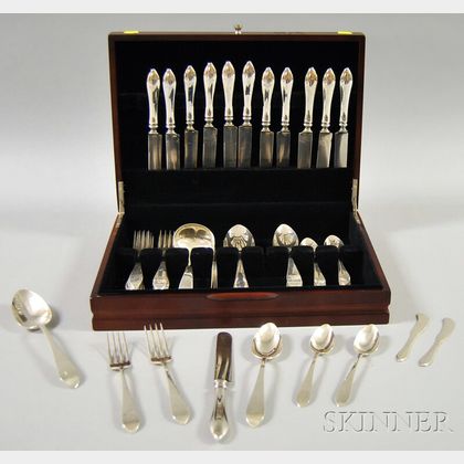 Dominick & Haff "Pointed Antique" Partial Sterling Silver Flatware Service for Twelve