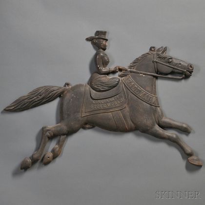 Cast Iron "CINCINNATI STOVE WORKS" Horse and Rider Advertising Sign