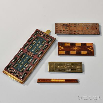 Five Cribbage Boards of Various Design