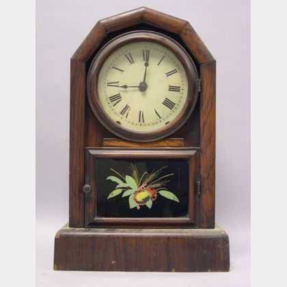 Connecticut Rosewood Veneered Shelf Clock with Fruit and Wheat Decorated Tablet