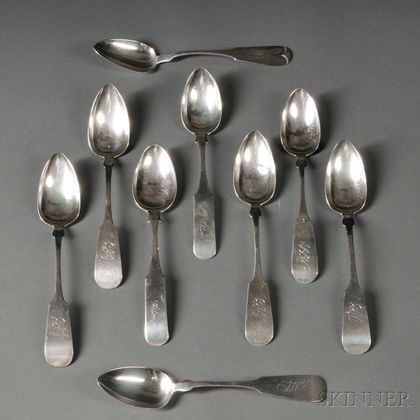 Nine Coin Silver Serving Spoons