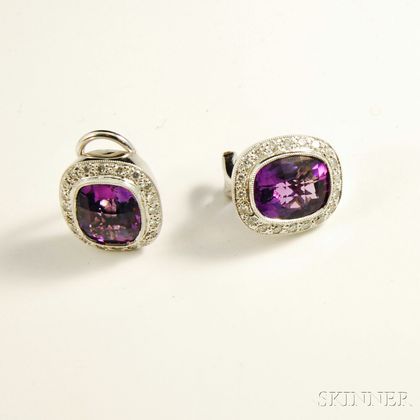 18kt White Gold and Amethyst Earclips