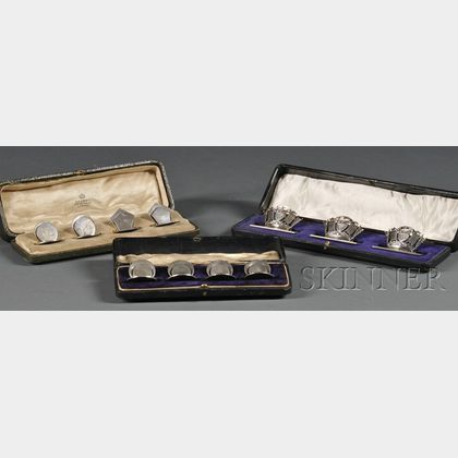 Three Boxed Sets of English Silver Place Card Holders