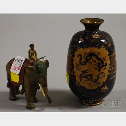 Japanese Cloisonne Vase and an Austrian Cold Painted Bronze Figure of an Indian Elephant with Rider