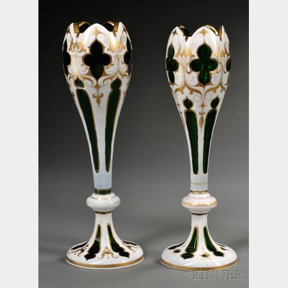 Pair of Bohemian Glass Overlay Vases
