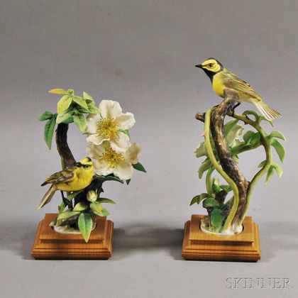 Pair of Dorothy Doughty Royal Worcester Porcelain Hooded Warblers
