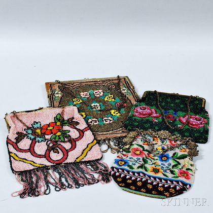 Four Floral Beaded Handbags