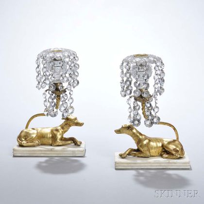 Pair of Louis XVI-style Giltwood Hound Candleholders
