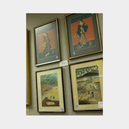 Six Framed Contemporary and Traditional Japanese Woodblock Prints. 