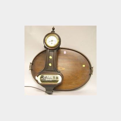 Oval Mahogany Inlaid Serving Tray and a New Haven Federal-style Banjo Wall Clock. 