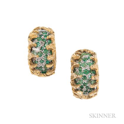 14kt Bicolor Gold and Emerald Earclips