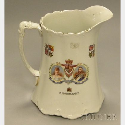 Commemorative 1911 Coronation of Queen Mary and King George V Transfer Decorated Porcelain Pitcher