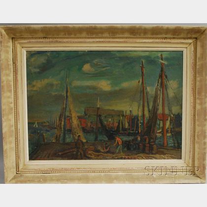 Gerrit Hondius (American, 1891-1970) Busy Wharf Scene