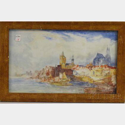 Framed Reverse-painting on Glass View of the French Coast