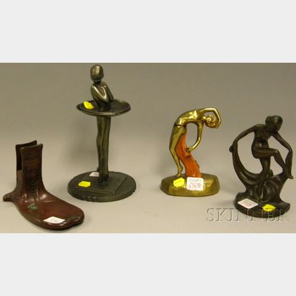 Four Art Nouveau and Art Deco Metal Table Items