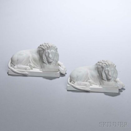 Two Royal Copenhagen Eneret Porcelain Lions