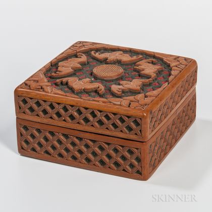 Carved Camphorwood Polychrome Lacquered Box and Cover