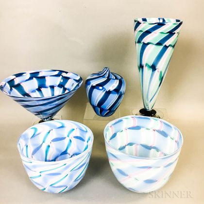 Five Charlie Meaker Studio Art Glass Pieces
