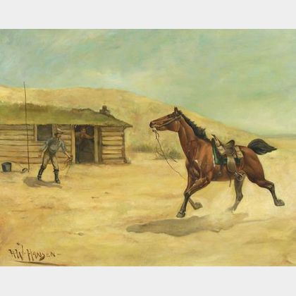 Herman W. Hansen (German/American, 1854-1924) Bad News at a Pony Express Station