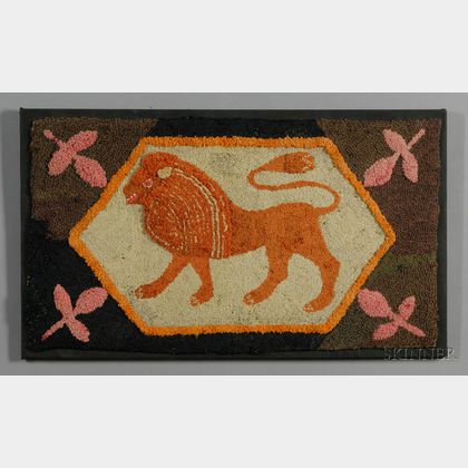 Wool and Cotton Figural Hooked Rug of a Lion