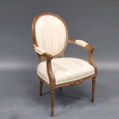 Louis XVI-style Walnut Fauteuil Armchair