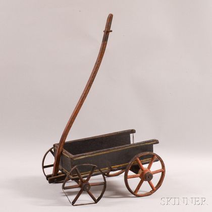 Child's Painted Wood and Wrought Iron Pull Wagon