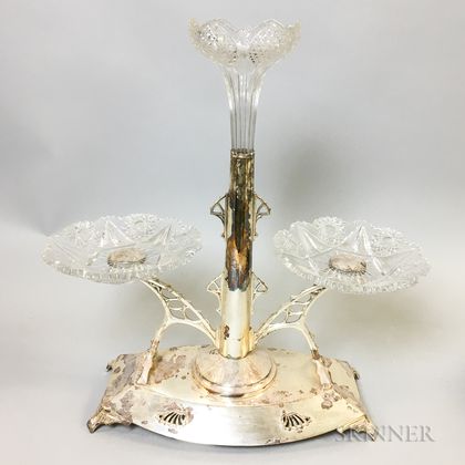Silver-plate and Cut Glass Epergne