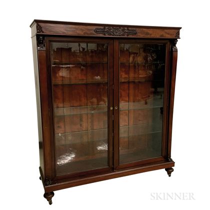 Neoclassical-style Carved and Glazed Mahogany Bookcase