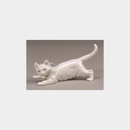 Meissen Porcelain Model of a Playful Cat