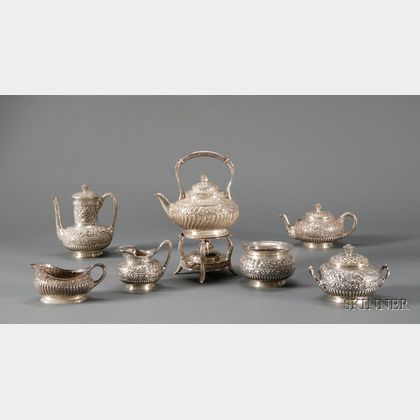Assembled Tiffany & Co. Seven-Piece Sterling Repousse Tea and Coffee Service