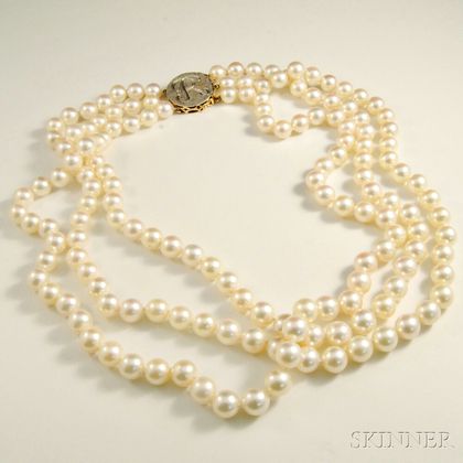Triple-strand Cultured Pearl Necklace