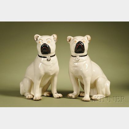 Pair of Victorian Staffordshire Pottery Pugs