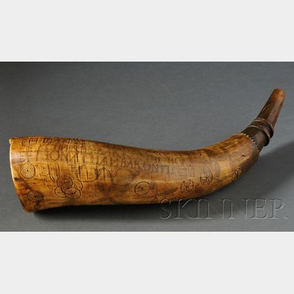Engraved French and Indian War Period Powder Horn