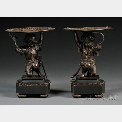 Pair of Figural Bronze Compotes