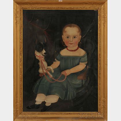 Sturtevant J. Hamblen (Maine, Massachusetts, fl. 1837-1856) Portrait of Young Girl Seated in a Rocking Chair with Her Dog.