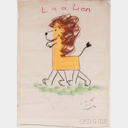 Rey, Margret (1906-1996) and Hans Augusto (1898-1977) L is a Lion , Original Signed Chalk Pastel Drawing, March 2, 1971.