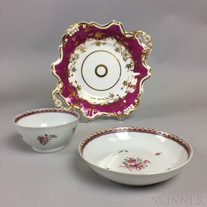 Chinese Export Porcelain Teacup and Saucer and a French Porcelain Dish. Estimate $20-200