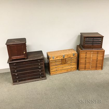 Five Small Wood Collectors Cabinets
