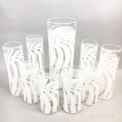 Nine Anthony Stern Straight Cylinder Art Glass Vases