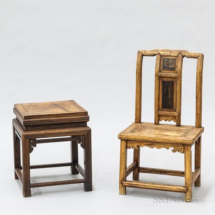 Chinese Carved Hardwood Side Table and Child's Chair