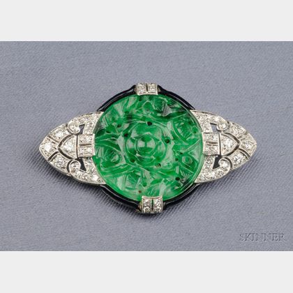 Sold at auction Art Deco Jadeite, Diamond, and Enamel Brooch Auction ...