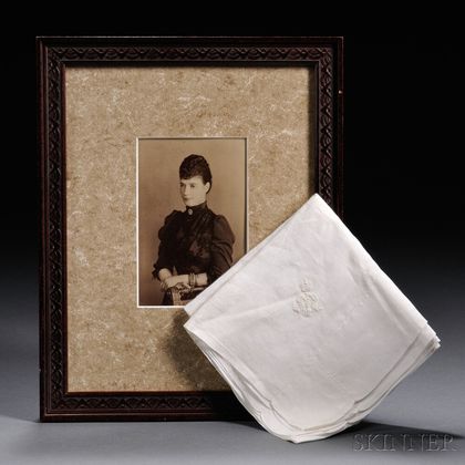 Cabinet Card of Empress Maria Feodorovna and a Handkerchief with Her Cipher