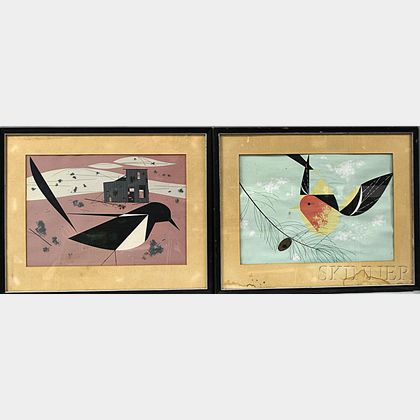 Charley Harper (American, 1922-2007) Two Screenprints: Black Billed Magpie