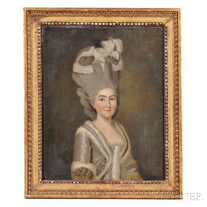 French School, 18th Century Style Portrait of a Fashionable Woman in Gray