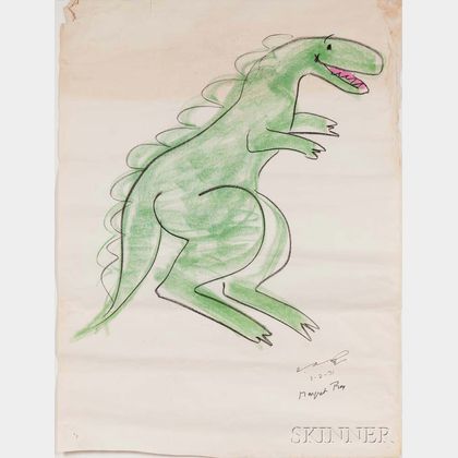 Rey, Margret (1906-1996) and Hans Augusto (1898-1977) Dinosaur, Original Signed Chalk Pastel Drawing, March 2, 1971.