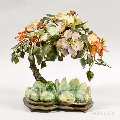 Chinese Hardstone Tree on Wood Stand