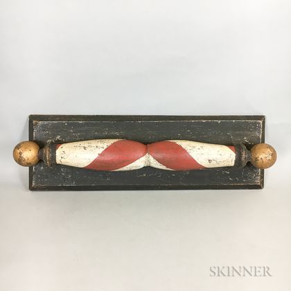 Mounted Polychrome Painted Wood Barber Pole